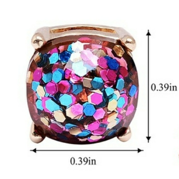 Gold Multicolor Glitter Stud Earrings - Picture 2 of 2
